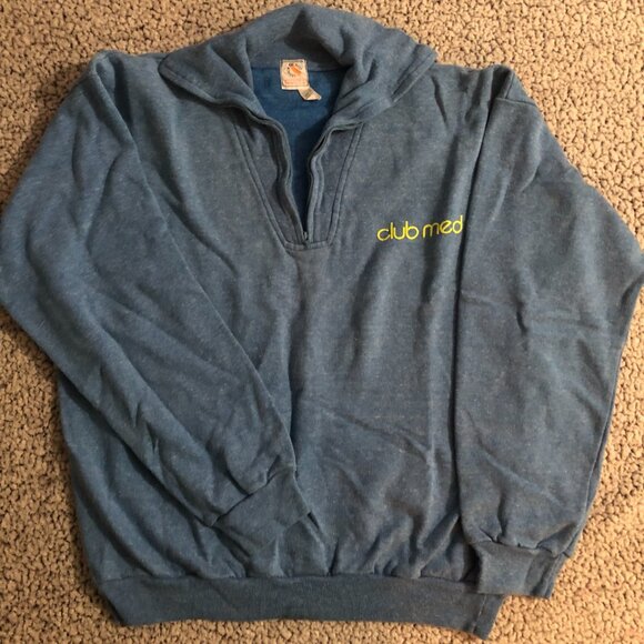 West Memory France Club Med Pullover Half Zip Blue Unisex - Picture 5 of 7